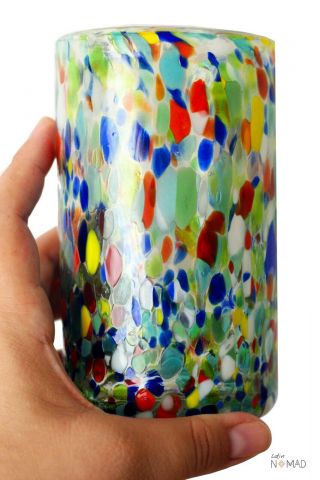 Confetti Multicolored Highball Glass,  hand blown Juice Glass 10 oz 2