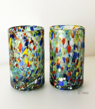 Confetti Multicolored Highball Glass,  hand blown Juice Glass 10 oz 3