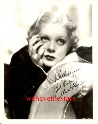 Vintage Alice Faye 30s Glamour Publicity Portrait Hand Signed Autographed