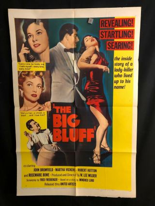 The Big Bluff 1955 One Sheet Movie Poster Noir Sexploitation Bad Girl Eve Miller
