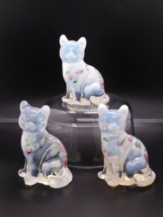 3 Fenton Art Glass Cat Kitten French Opalescent Purple Flowers Buy It Now