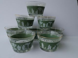 8 Jeanette Wedgewood Hellenic Jasperware Grecian Green Glass Dessert Cups Bowls