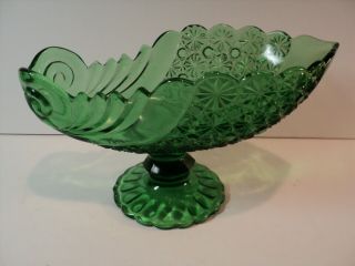 Green Glass Vintage L.  G.  Wright Daisy And Buttons Nautilus Shell Compote.