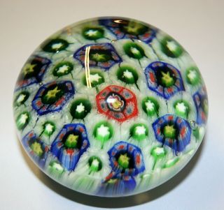 Vintage Murano Art Glass Millefiori Paperweight Stars & Flowers Design 3in