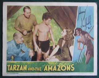 Signed Johnny Sheffield Tarzan And The Amazons Weissmuller Orig 1945 Lobby Card