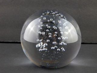 Vintage Lyn Signed Clear Art Glass Paperweight Controlled Bubble Swirl 1976