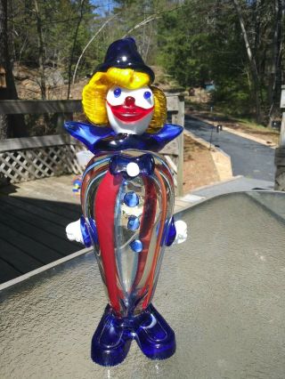 Vintage Murano Art Glass Clown Figurine Hand Blown 10 5/8 " Tall (2)