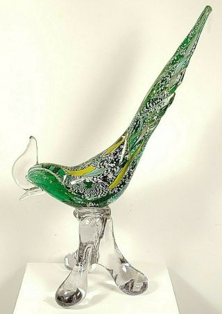 Vintage Murano? Glass Hand Blown Pheasant Roadrunner Bird Statue Figurine 12 "
