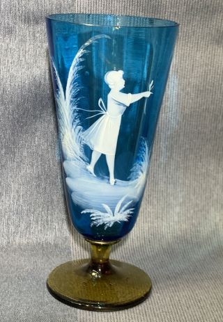 Antique Mary Gregory - Blue & Amber Goblet - Girl