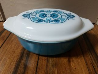 Vintage Pyrex Blue Horizon Oval Covered Casserole Dish W/ Lid 2 1/2 Qt 045