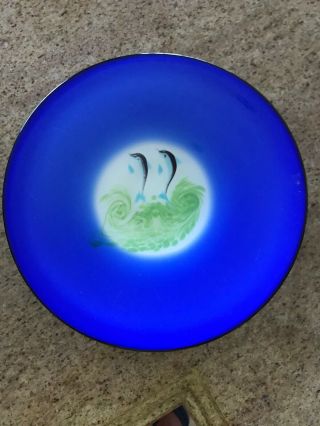 Vintage Large 13.  5” Blue Murano Glass Platter/serving Plate W/dancing Dolphins