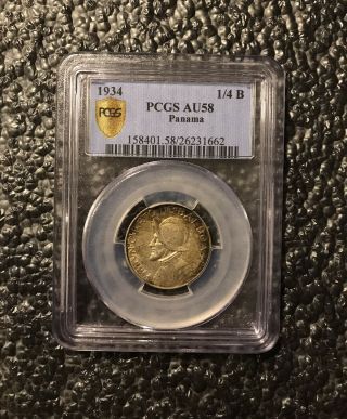 1934 Panama 1/4 Balboa Silver Coin Pcgs Au 58