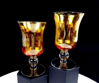 Elegant Glass Amber Panel Optic Ball Stem 2 Piece 5 3/4 " Water Goblets