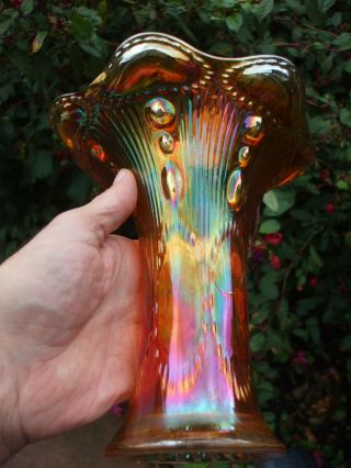 Carnival Glass.  Imperial Squatty Beaded Bullseye Vase.  Flare 6 3/4 " X 7 "