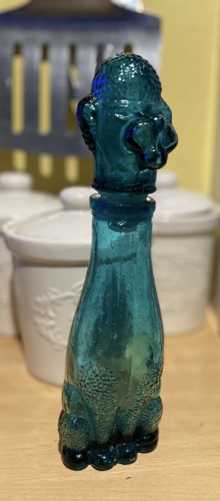 Vintage Blue Glass Poodle Dog Italian Genie Bottle / Decanter – Retro –
