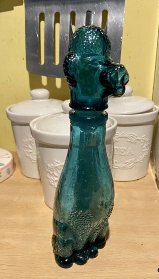 Vintage Blue Glass Poodle Dog Italian Genie Bottle / Decanter – Retro – 3