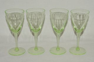 Set Of Four Perfect Vintage Green Depression Glass Stemmed Cordials