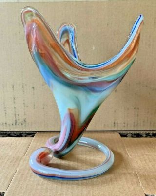 Large Sooner Art Glass Vintage Mid Century Abstract Swirl Vase 10 "
