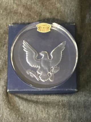 Vintage Signed Val St.  Lambert Crystal Glass Paperweight American Eagle Box