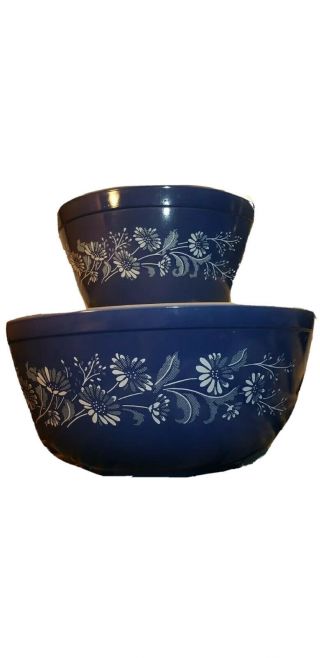 Pyrex Colonial Mist Blue Small And Medium Mixing Bowl 401 Nesting Bowls 1980