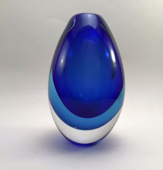 Murano Heavy Glass Sommerso Teardrop Italian Art Vase Cobalt Turquoise
