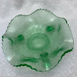 Fenton Art Glass Depression Era Green Uranium Two Flowers Footed Bowl 1930 