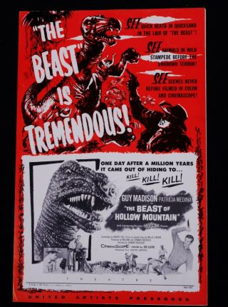 The Beast Of Hollow Mountain 1956 Sci - Fi Horror Uncut Pressbook Near
