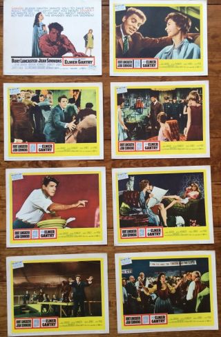 1960 Lobby Card Set (1 - 8) : Elmer Gantry - Burt Lancaster,  Jean Simmons