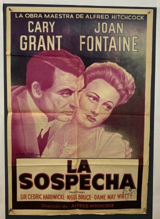 Suspicion Argentinean Movie Poster (good) 1950’s 28 1/2x43 Alfred Hitchcock 06