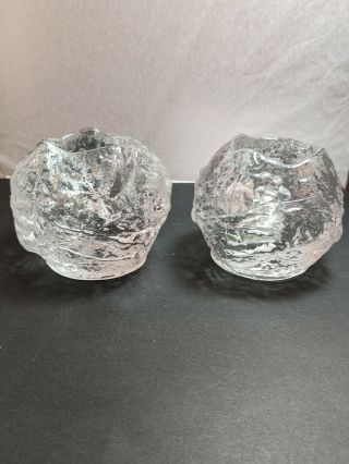 2 Kosta Boda Snowball Votive Glass Candle Holders