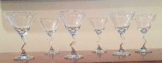 Vintage Libbey Clear Blown Glass 9 Oz.  Martini Glasses Z - Stem 6 - Piece Set