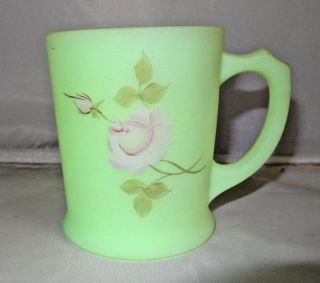Fenton Art Glass Hand Painted Yellow Custard With Pink Roses Cup Mug