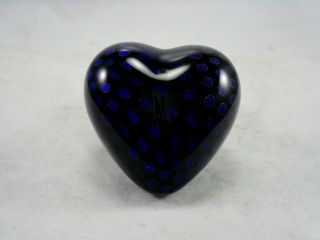 Robert Held Studio Art Glass Heart Black & Iridescent Paperweight Signed & Label