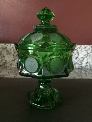 Fostoria Coin Emerald Green Wedding Bowl With Lid
