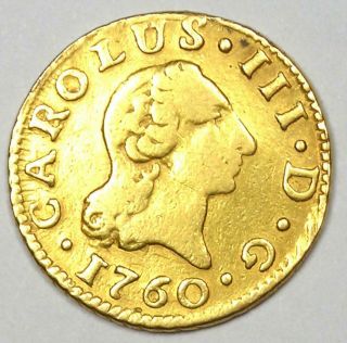 1760 Spain Charles Iii Half Escudo Gold Coin (1/2e) - Xf Details - Rare