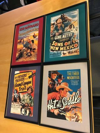 Set/4 Roy Rogers Gene Autry Western Framed Movie Poster Prints 8.  5x11