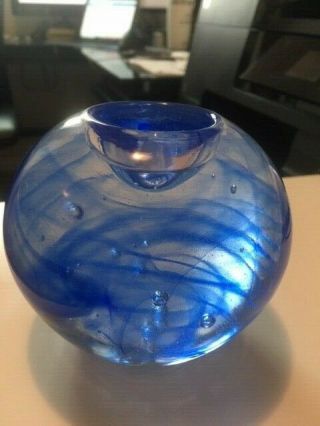Kosta Boda Swedish Art Glass Swirl Blue “cool Moon” Candle Holder Anna Ehrner