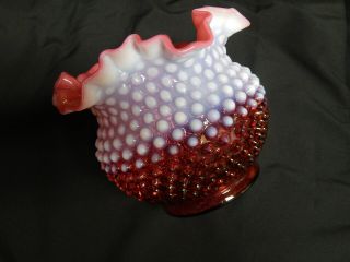 Vtg Fenton Opalescent Cranberry Art Glass Hobnail Stunning Vase
