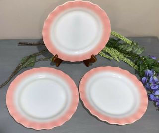 Vintage Hazel Atlas Pink Ripple Crinoline Ruffle 9” Plate Depression Set Of 3