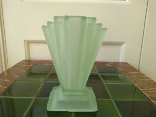 Art Deco Frosted Green Bagley Grantham Stepped Vase - 15cm High