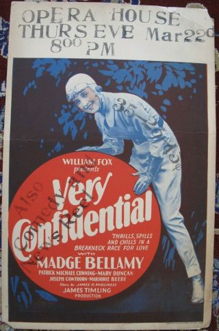 1928 " Very Confidential " W/madge Bellamy Movie Silent Film Poster Nr