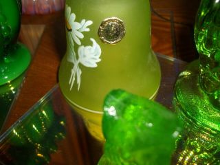 Green glass hobnail small vases small figures owls bell 2