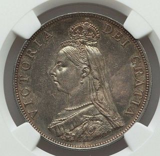 1887 Great Britain Queen Victoria Silver Double Florin (4 Shillings) Ngc Ms - 62