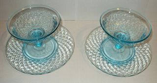 Set Of 2 Imperial Glass Diamond Quilted Aqua Blue Sherbet Underplate Champagne