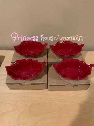 (4) 166 Princess House Pavillion Red Leaf Snack Bowl Berry Hostess Only Nib