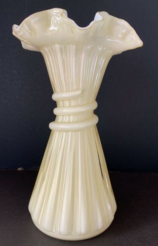 Vintage Fenton Art Glass - Wheat Vase Yellow Overlay -