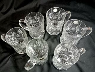 Vintage Set of 6 Fine Crystal Paul Sebastian Diamond Cross Cut Crystal Mugs 2