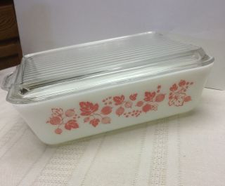 Vintage Pyrex Refrigerator To Oven Pink Gooseberry 1.  5 Quart Dish With Lid