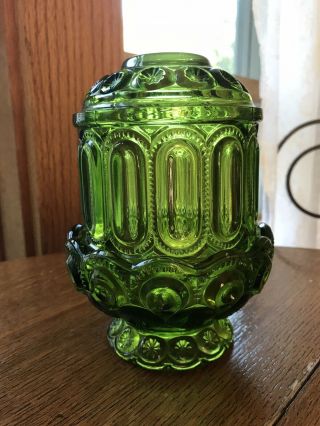 Vintage L.  E.  Smith Green Glass Moon And Stars Fairy Candle Holder Lamp Light