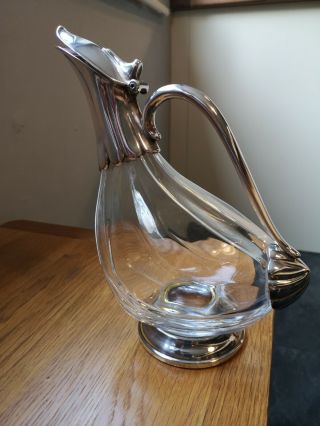 Vintage Heavy Crystal Glass & Silver Plated Bird Duck Shaped Decanter Claret Jug